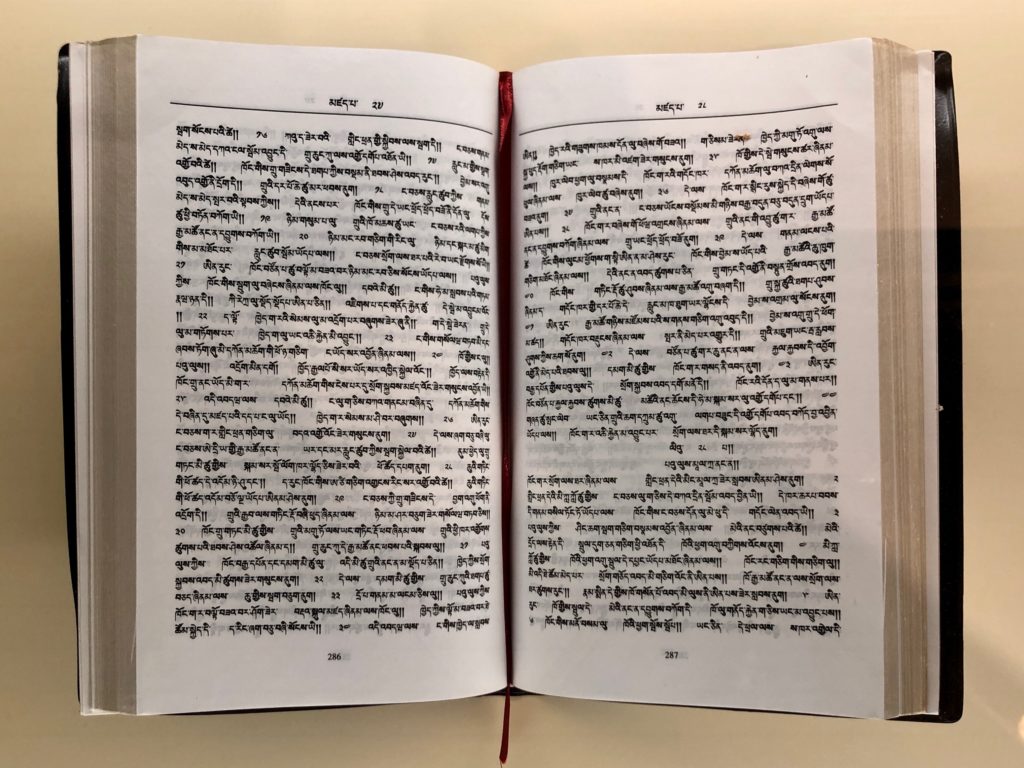 Pages of a bible in the Bhutanese Dzongkha script.