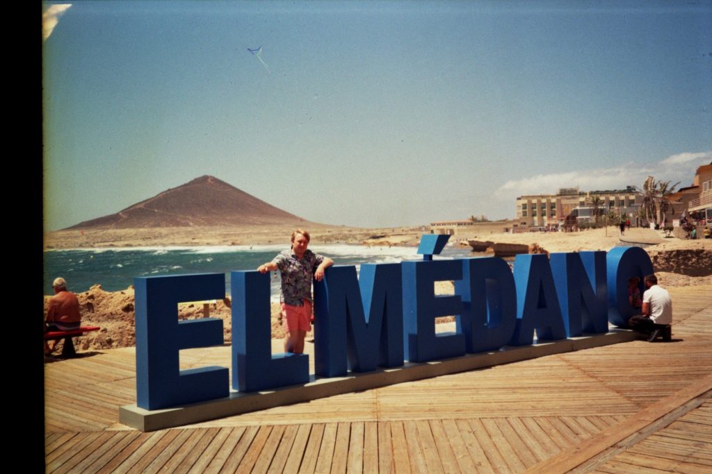 I stand in between the letters spelling out the name of the town on the Tenerife coast.
