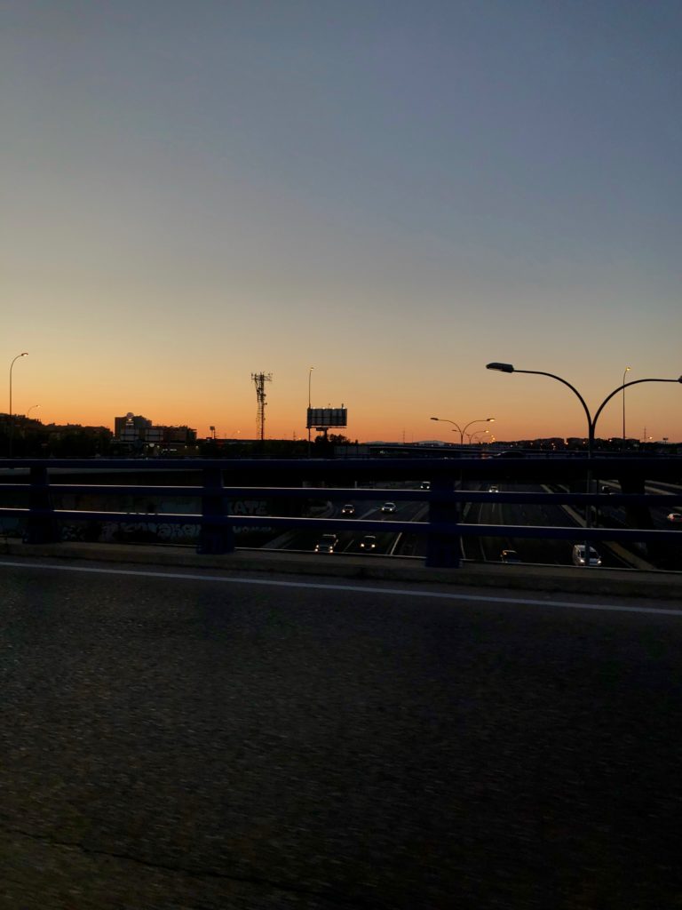 A sunset over the south end of Madrid.
