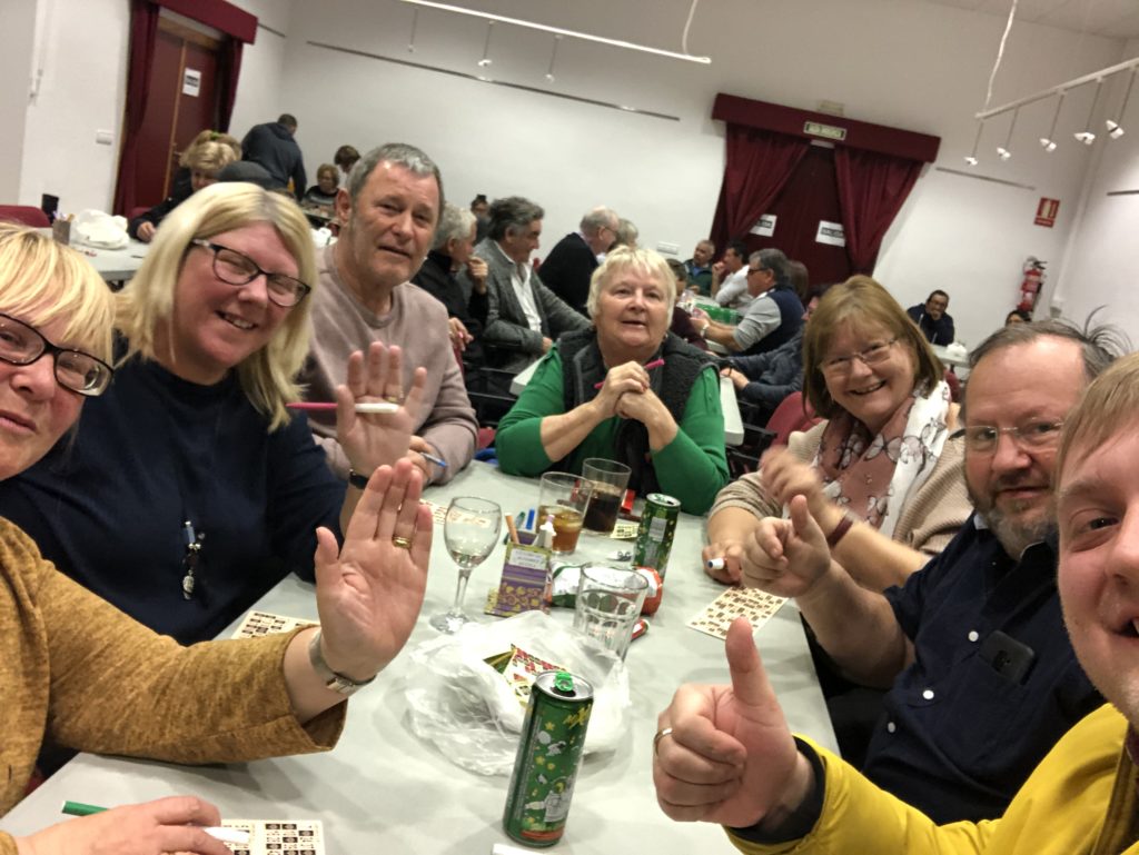 Me, my auntie, and her friends at a game of bingo.