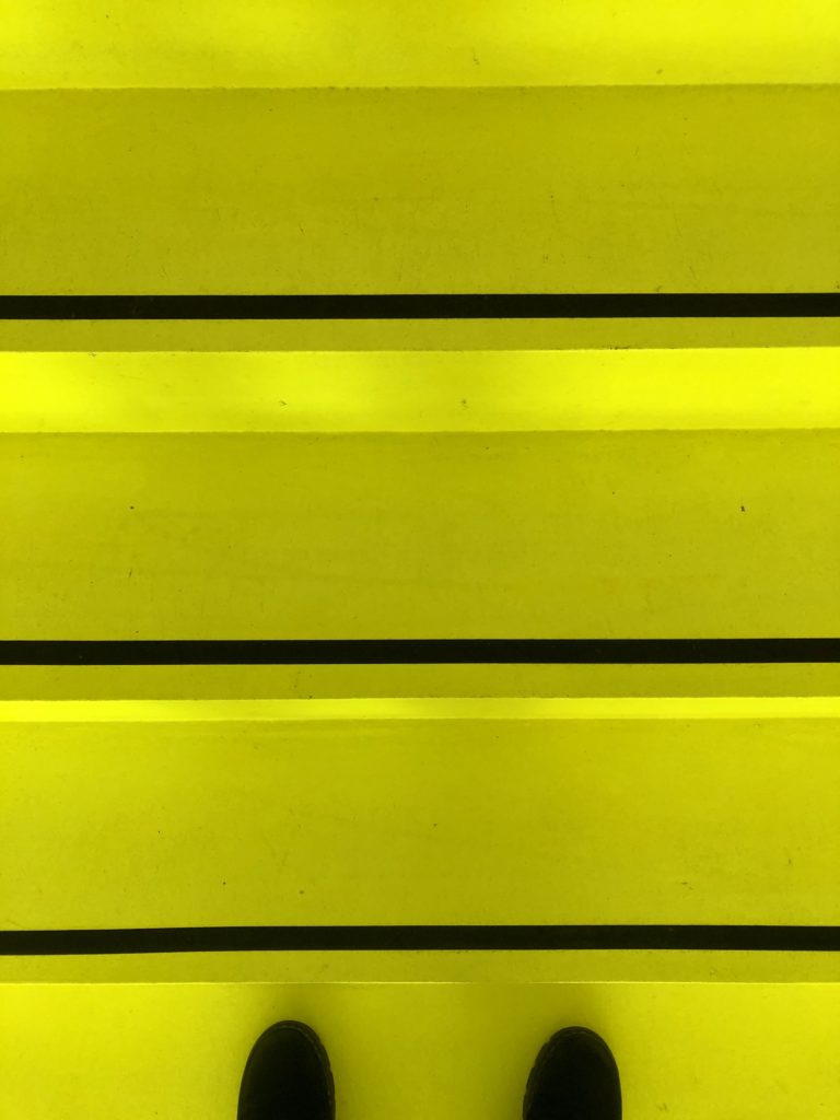 Neon yellow stairs.