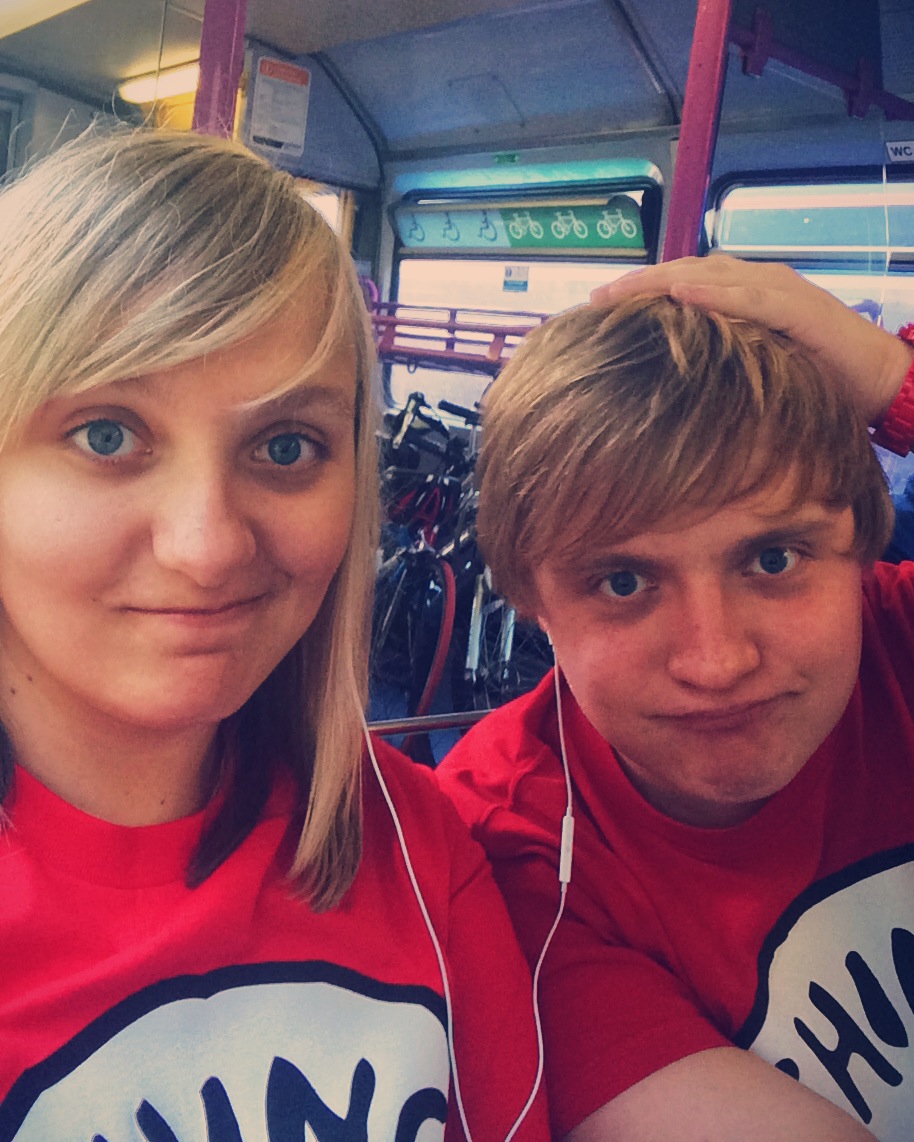 Me and Danni on the train, out bikes make a cameo in the background