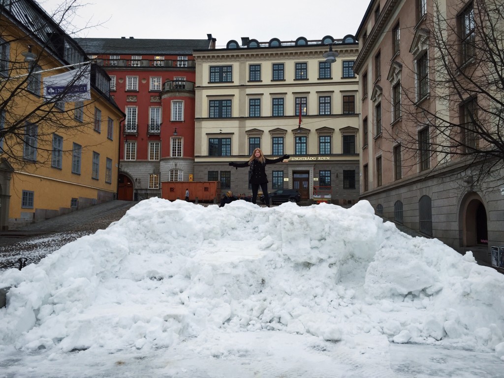 Izzy takes on the huge pile of snow in the King's Square