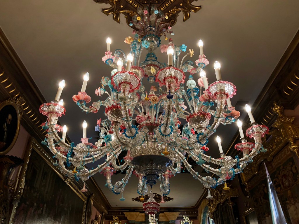 A close-up of the chandelier