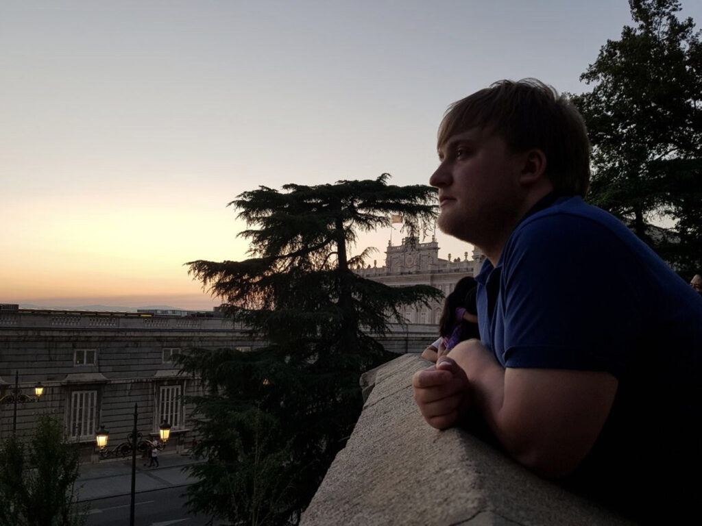 I look over the sunset by the royal palace.